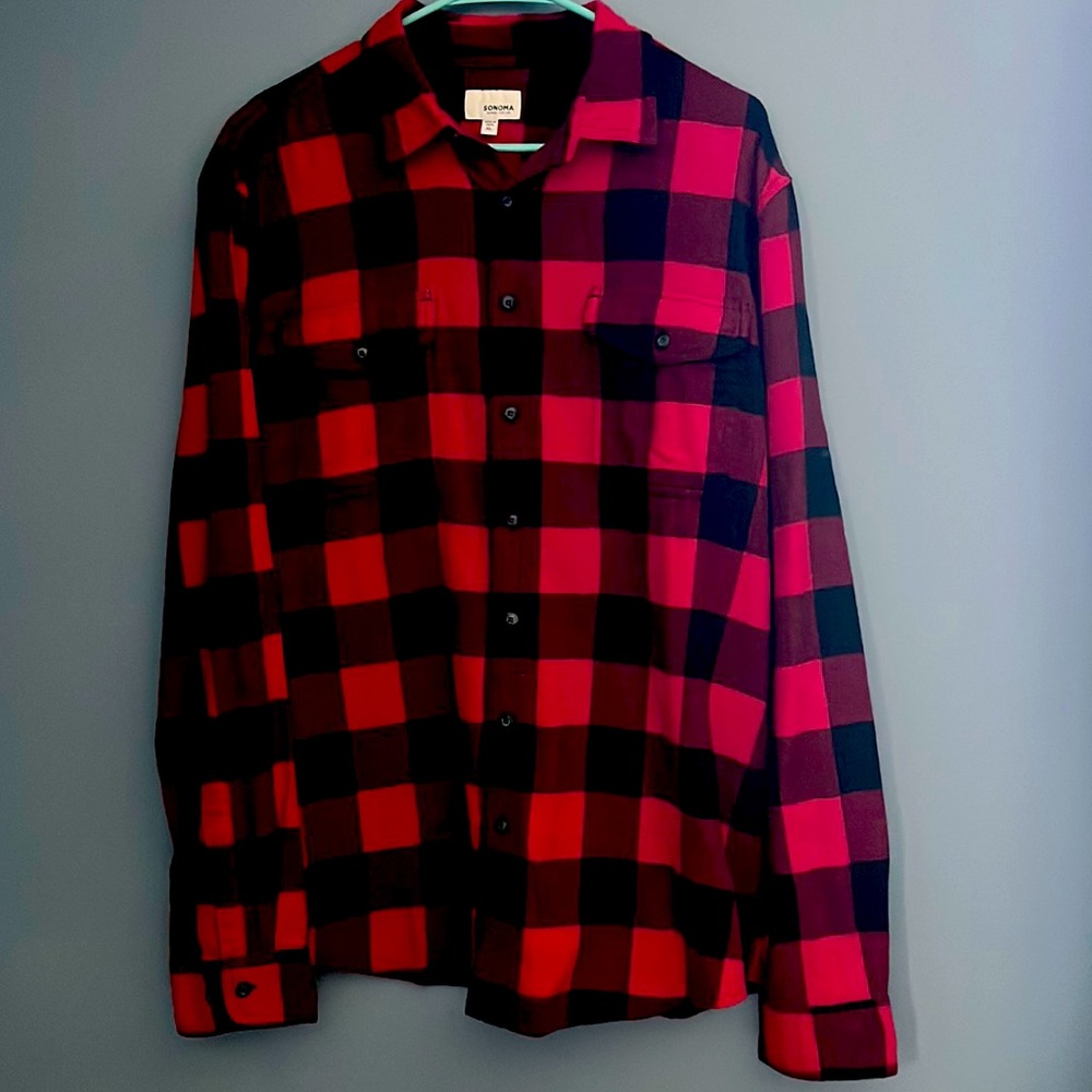 Sonoma red & black buffalo plaid flannel long sleeve, size XL